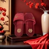The upper and insole of the red suede slippers are embroidered with golden double happiness patterns Application Scenario